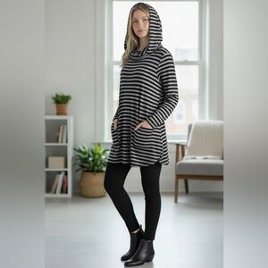 Striped Black and Gray Hooded Tunic